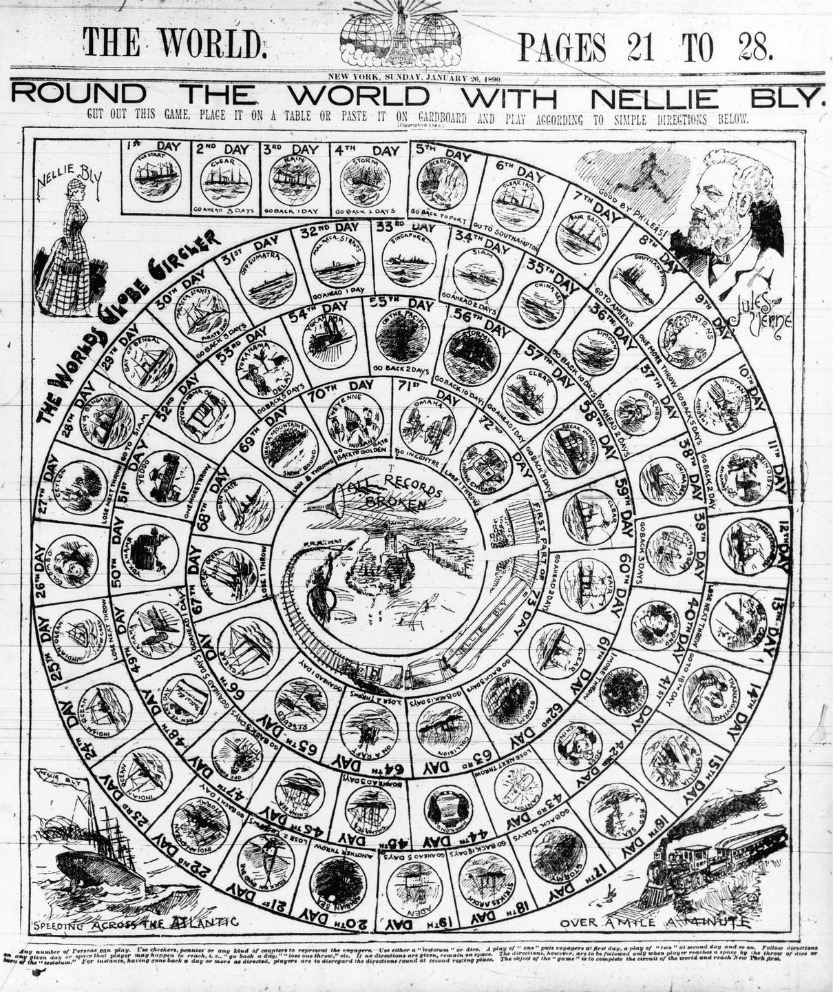 Board game based on Nellie Bly's around-the-world trip, published in 1890