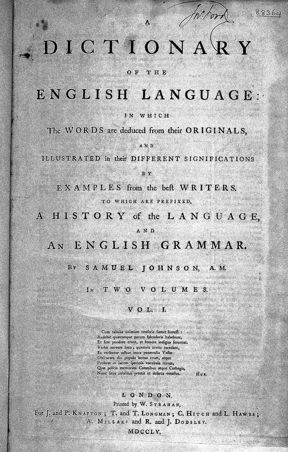 A page from Samuel Johnson's A Dictionary of the English Language, 1755