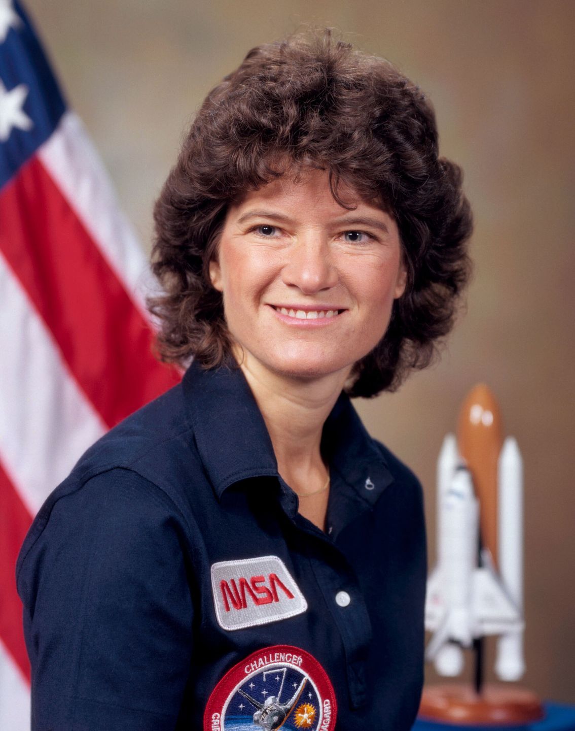 Sally Ride in her NASA flight suit