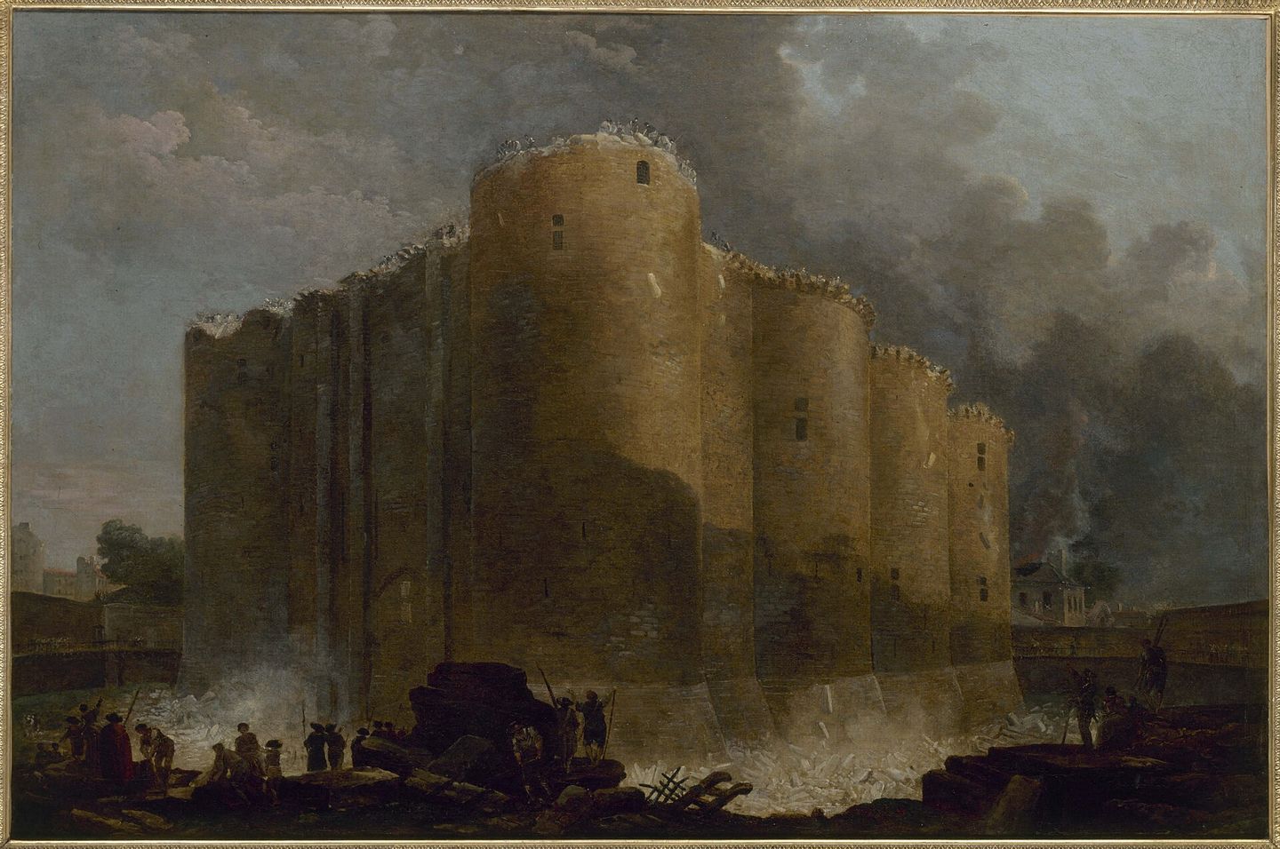 hubert robert's painting of the bastille being demolished in the first days after july 1789