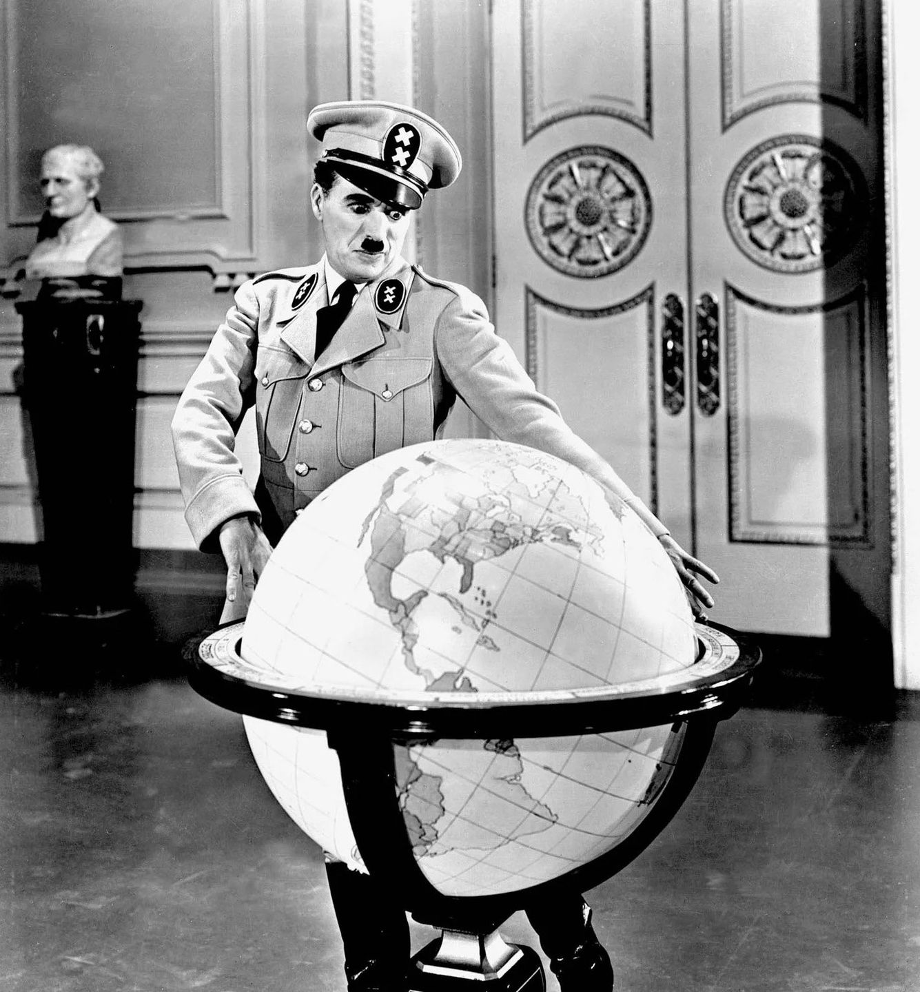 charlie chaplin in the great dictator (1940), his first film with synchronized dialogue