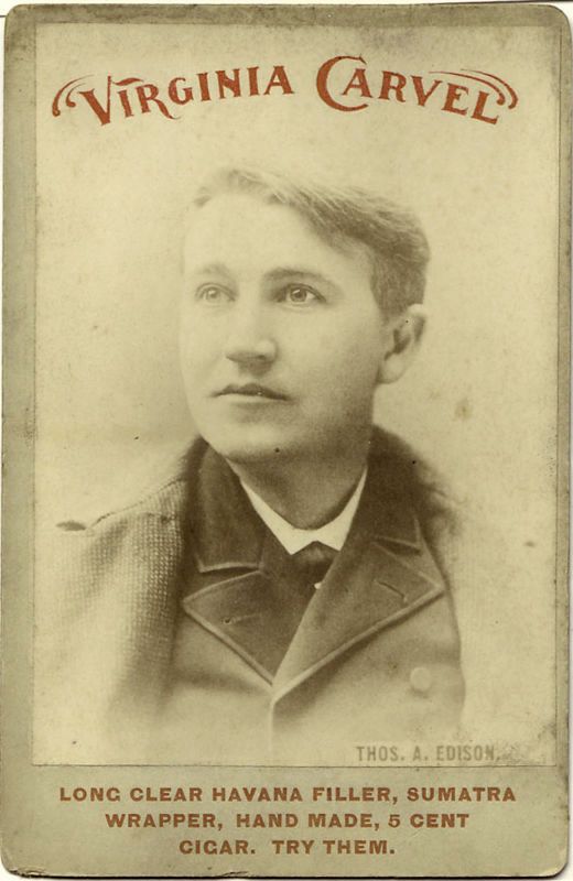 Thomas Edison as a young man on a cigar card from the 1870s