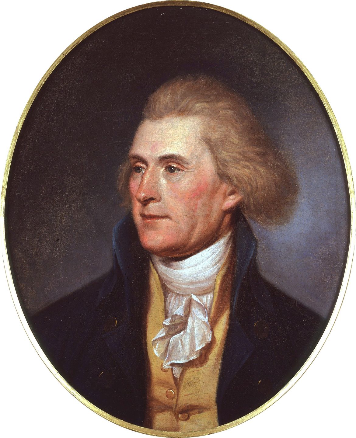 portrait of thomas jefferson by rembrandt peale, who as secretary of state personally reviewed patent applications including the first patent