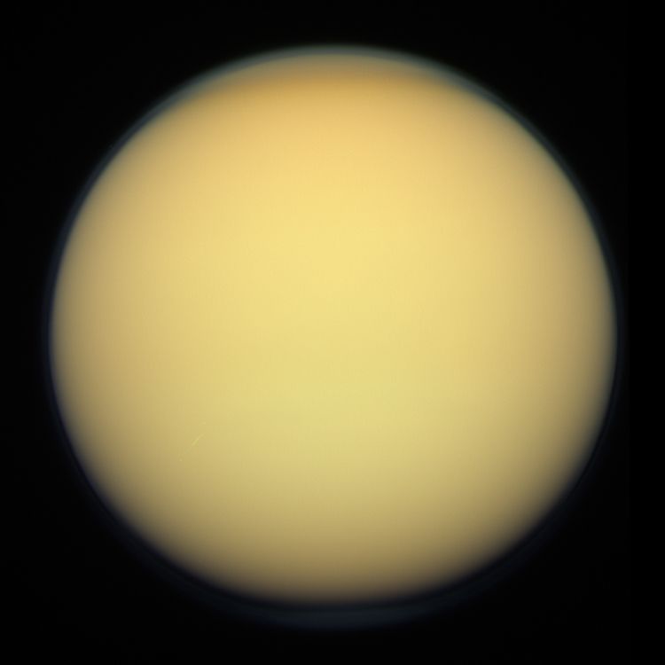 titan in true color, saturn's largest moon discovered by christiaan huygens in 1655