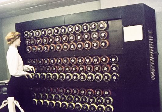 A rebuilt Turing Bombe, the electromechanical machine used to break Enigma, on display at Bletchley Park