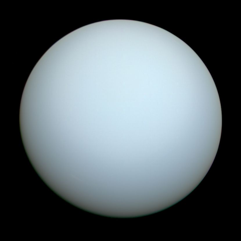 uranus as photographed by voyager 2, the planet discovered by william herschel in 1781