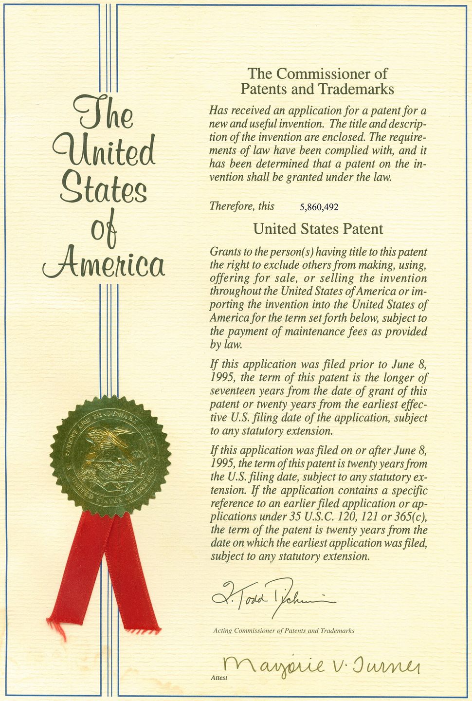 cover page of a united states patent, descended from the venetian patent system of 1474