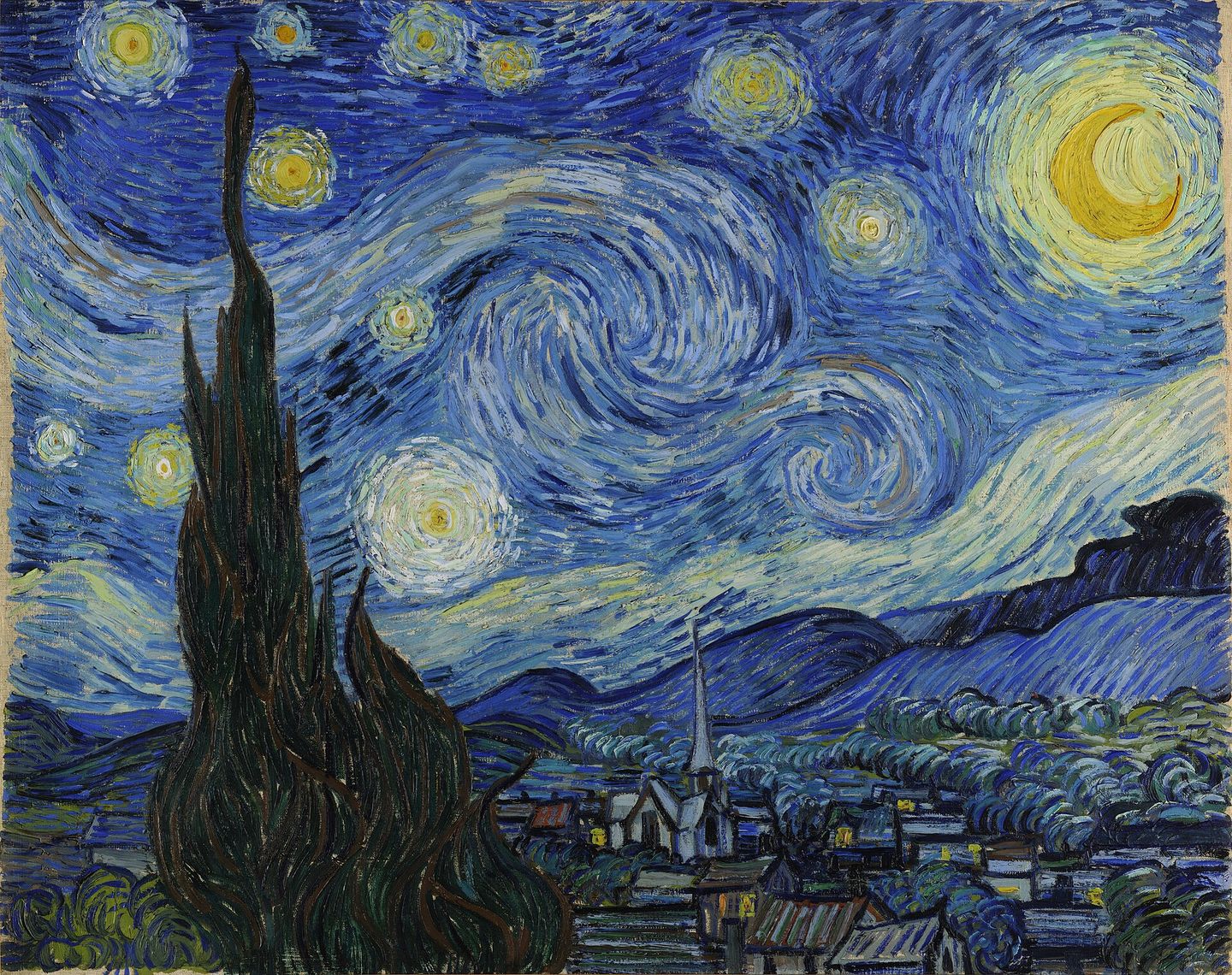 the starry night by vincent van gogh, painted in june 1889 at the saint-paul-de-mausole asylum in saint-rémy-de-provence
