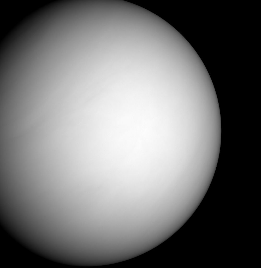 Venus as photographed by the Mariner 10 spacecraft approaching the planet
