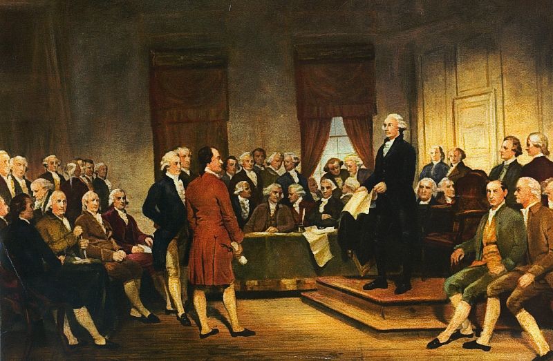 painting depicting george washington presiding over the constitutional convention of 1787 in philadelphia