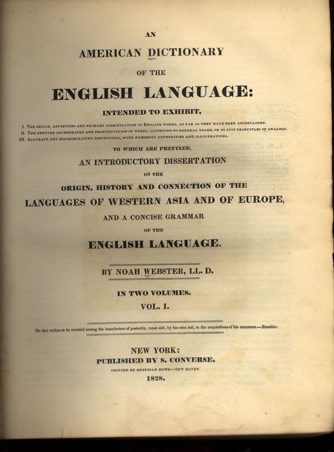 title page of webster's american dictionary of the english language, 1828