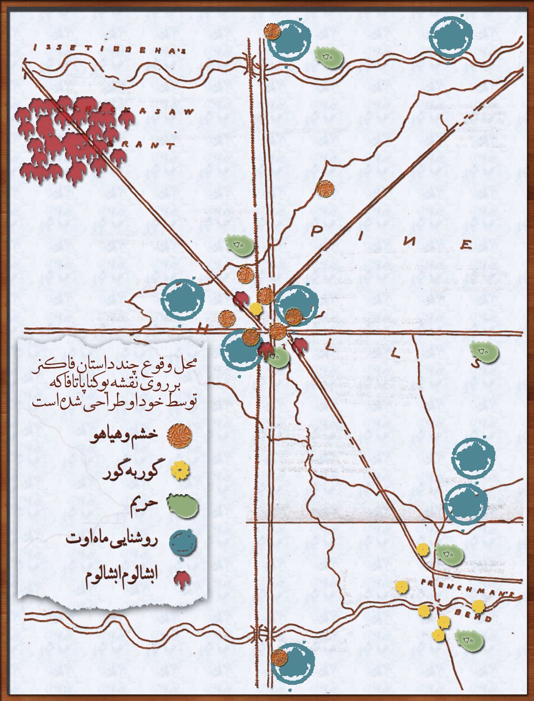 Map of Yoknapatawpha County, the fictional Mississippi setting drawn by William Faulkner