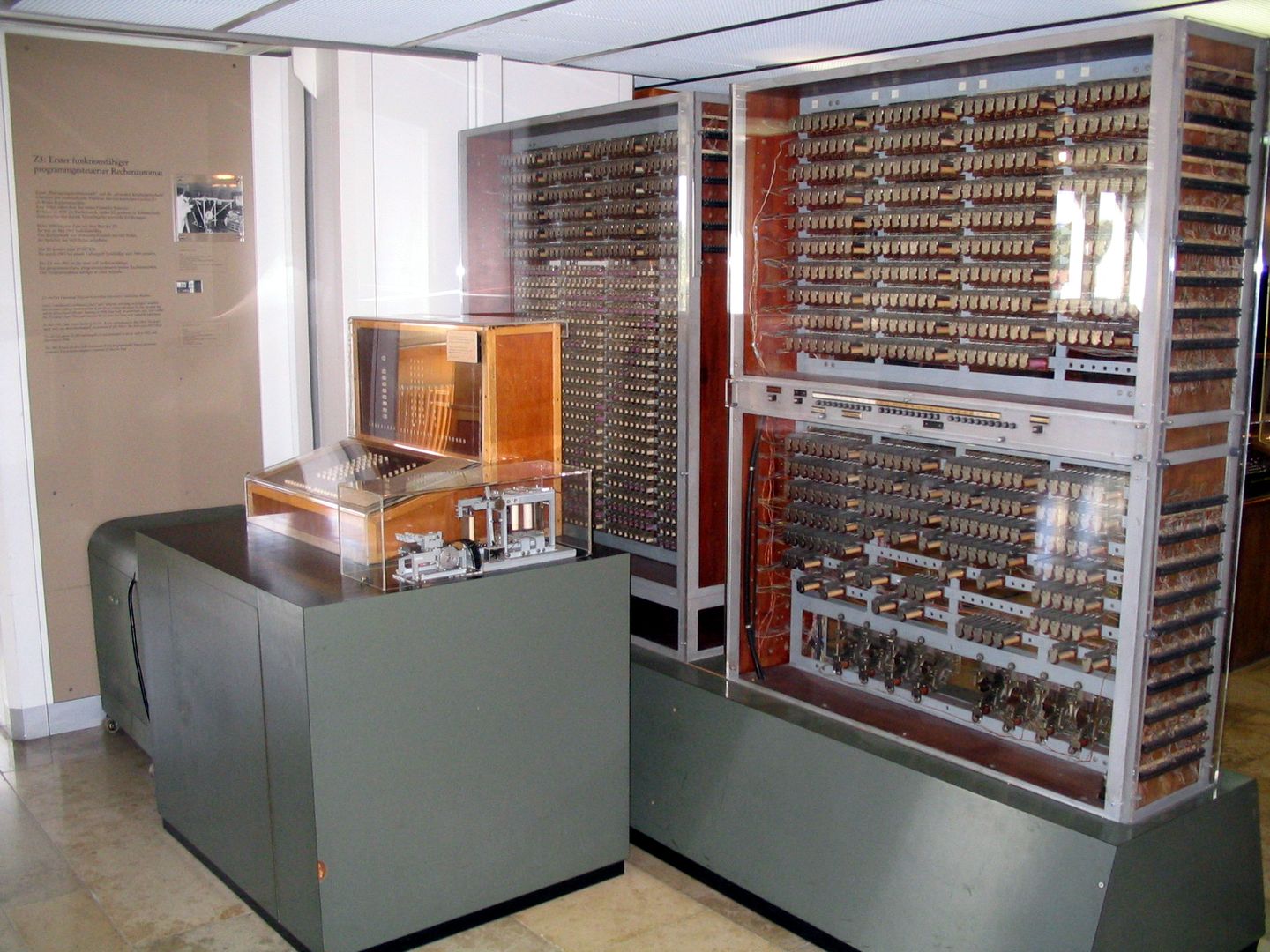 a replica of the konrad zuse z3, the world's first programmable computer, on display at the deutsches museum in munich
